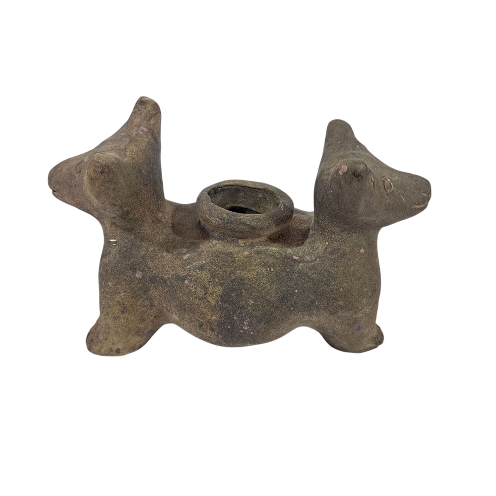 Vintage Pre-Columbian Colima Two Headed Dog Vessel Pottery